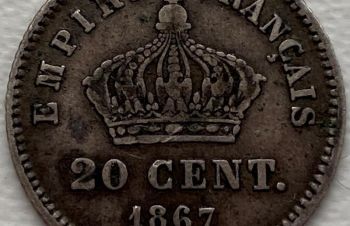 Франция 20 центов 1867 А год Cеребро НАПОЛЕОН!!! СОХРАН!!!!!!!! к94, Ковель