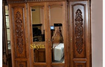 Біла дубова 4х дверна шафа для одягу Віка без виступу з різьбленням, Киев